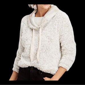 MAURICES, COWL NECK, SHERPA PULLOVER. LIGHT GREY WITH PLAID COWL. SIZE L